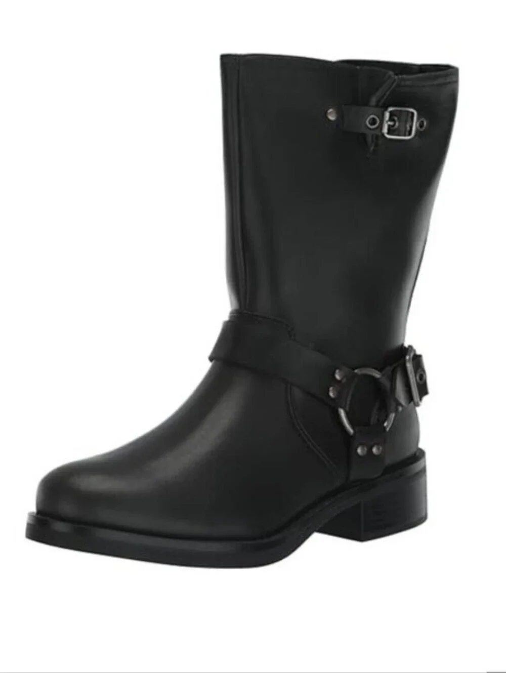 STEVE Madden Beckky Black Faux Leather Harness Moto Biker Boots Size 9